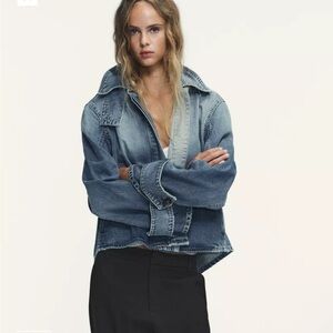 Zara TRF high collar denim jacket S NWT